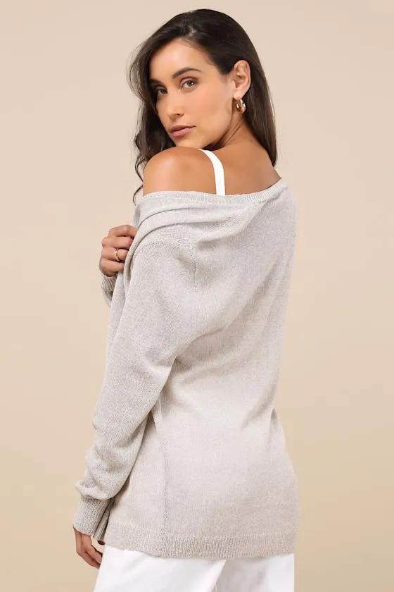 Clean Aesthetic Light Taupe Knit Cardigan Sweater sold by Lulus product image thumbnail 2