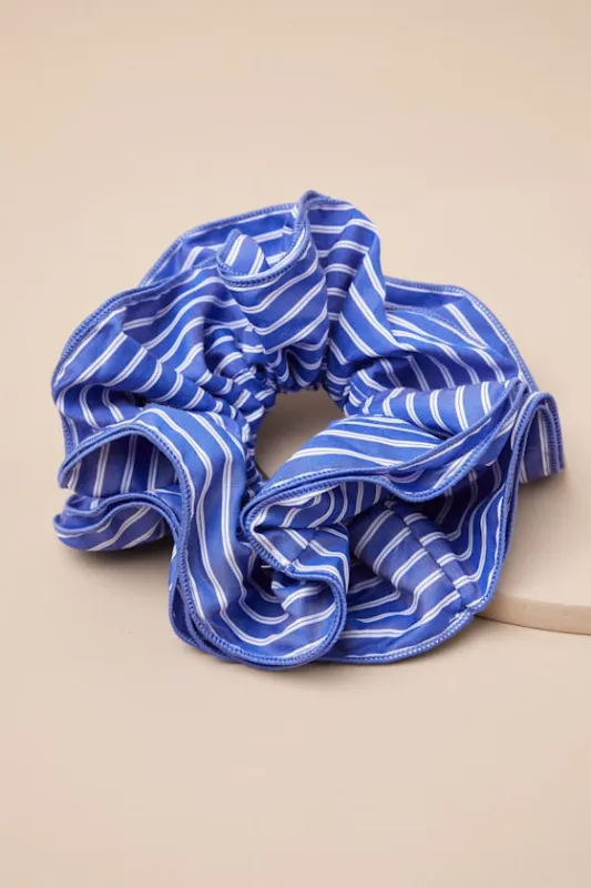 Kiraz Blue and White Striped Oversized Scrunchie sold by Lulus