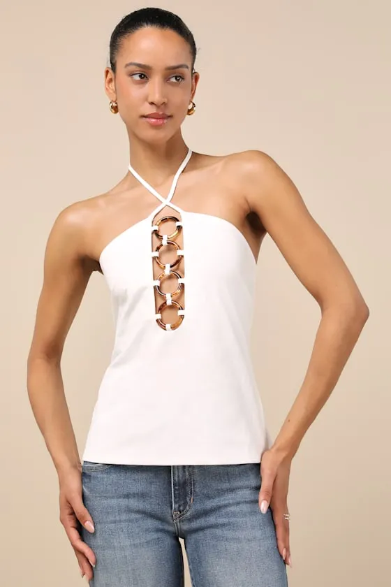 Palmira White O-Ring Cutout Halter Top sold by Lulus