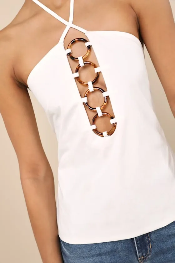 Palmira White O-Ring Cutout Halter Top sold by Lulus product image thumbnail 4