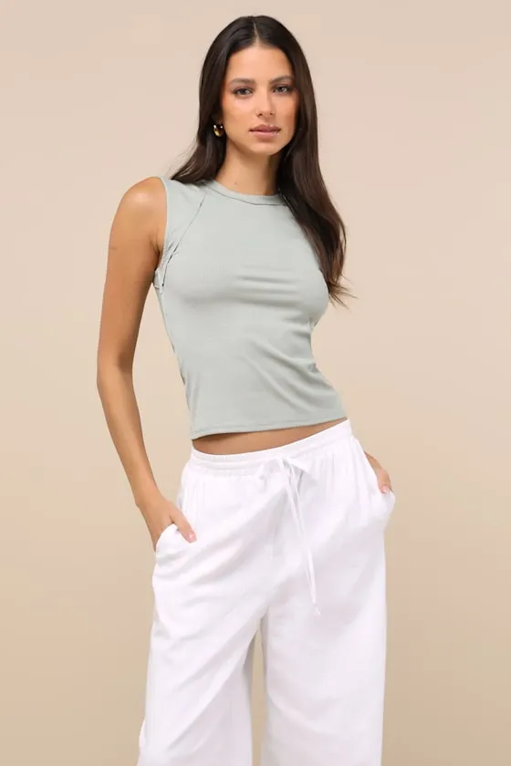 Ellette Light Sage Ribbed Raglan Seamed Tank Top sold by Lulus product image thumbnail 3