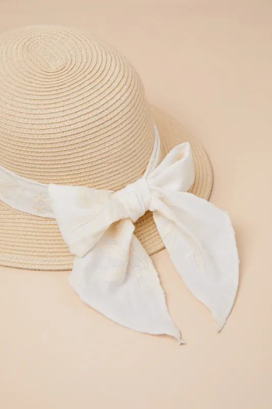Sibley Beige Straw Bow Bucket Hat sold by Lulus
