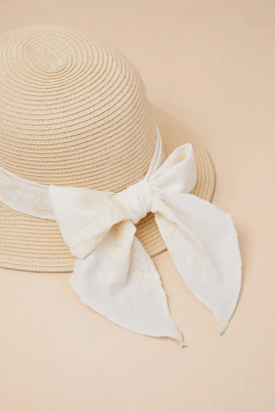 Sibley Beige Straw Bow Bucket Hat sold by Lulus