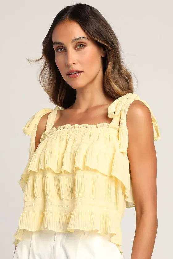 Tiers to Summer Yellow Tie-Strap Tiered Tank Top sold by Lulus