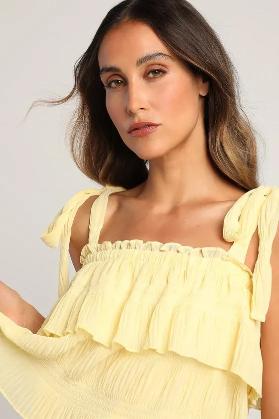Tiers to Summer Yellow Tie-Strap Tiered Tank Top sold by Lulus product image thumbnail 3