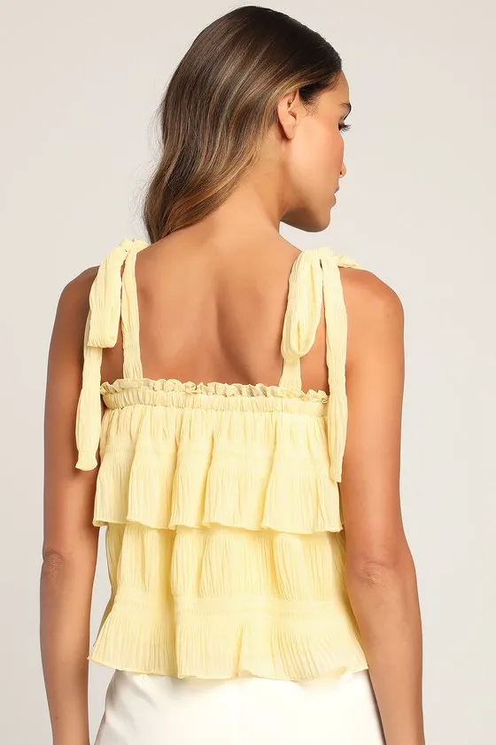 Tiers to Summer Yellow Tie-Strap Tiered Tank Top sold by Lulus product image thumbnail 4