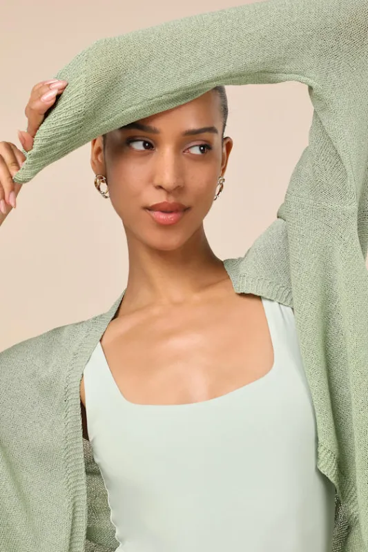 Clean Aesthetic Sage Green Knit Cardigan Sweater sold by Lulus