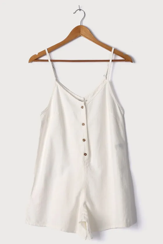 Classic White Sleeveless Button-Front Romper sold by Lulus product image thumbnail 4