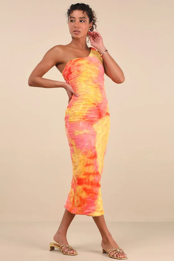 Donica Yellow Multi Tie-Dye One-Shoulder Midi Dress sold by Lulus product image thumbnail 3