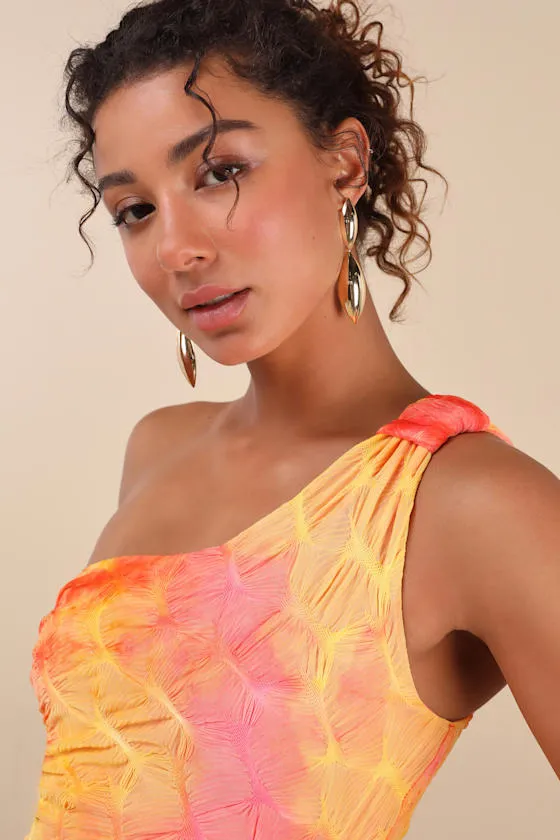 Donica Yellow Multi Tie-Dye One-Shoulder Midi Dress sold by Lulus product image thumbnail 4