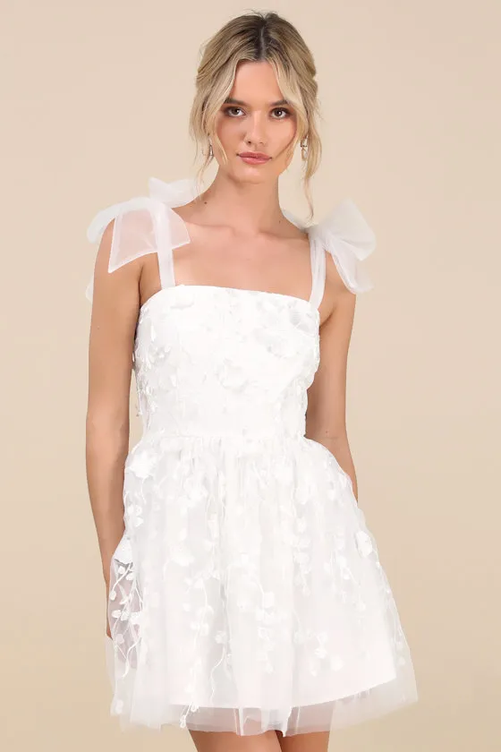Classic Romance White 3D Floral Applique Tie-Strap Mini Dress sold by Lulus product image thumbnail 2