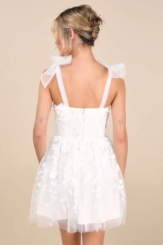 Classic Romance White 3D Floral Applique Tie-Strap Mini Dress sold by Lulus product image thumbnail 3