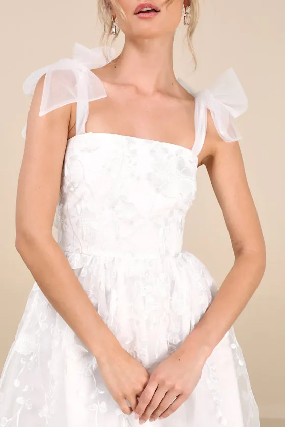 Classic Romance White 3D Floral Applique Tie-Strap Mini Dress sold by Lulus product image thumbnail 4