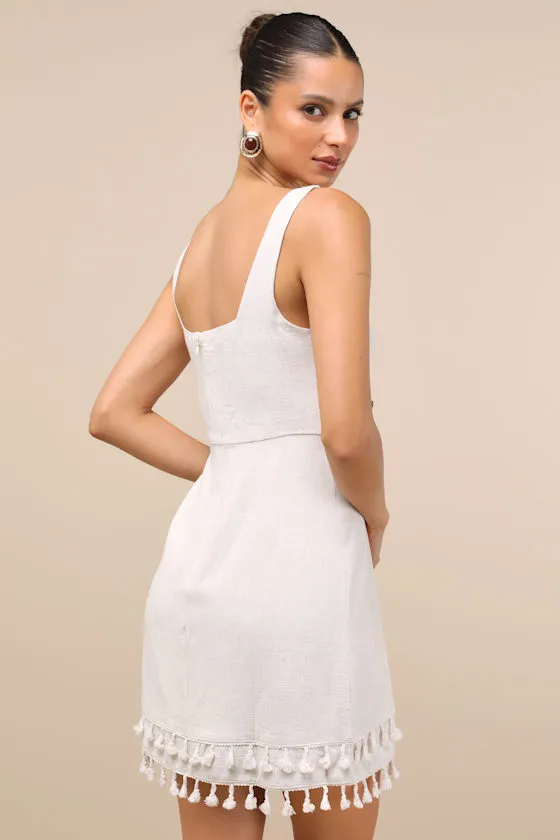 Feel the Sunshine Light Beige Linen Tassel Mini Dress sold by Lulus product image thumbnail 2