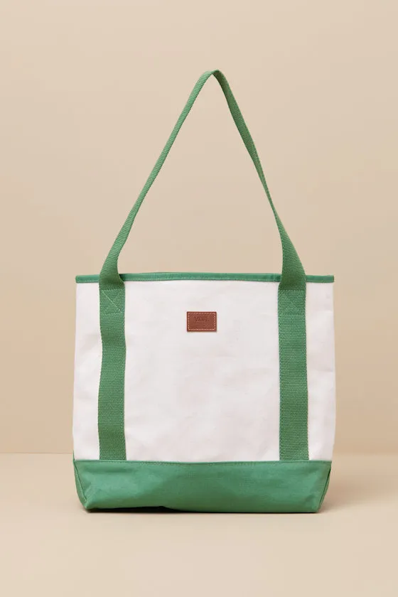 Pergs Green and White Canvas Midi Tote sold by Lulus