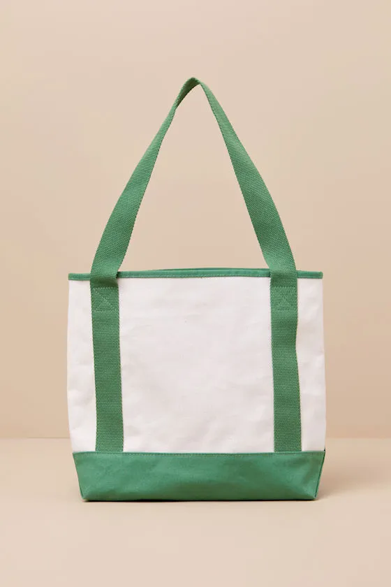 Pergs Green and White Canvas Midi Tote sold by Lulus product image thumbnail 3