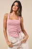Certainly Flirty Mauve Pink Ribbed Ruched Square Neck Tank Top sold by Lulus