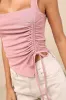 Certainly Flirty Mauve Pink Ribbed Ruched Square Neck Tank Top sold by Lulus