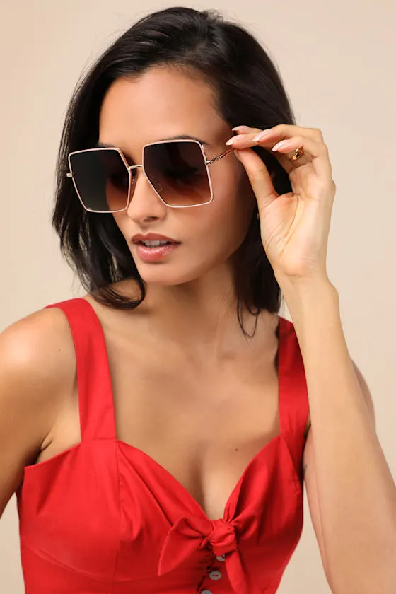 Lesia Gold and Brown Oversized Square Sunglasses sold by Lulus