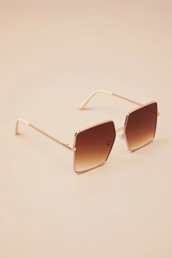 Lesia Gold and Brown Oversized Square Sunglasses sold by Lulus product image thumbnail 2