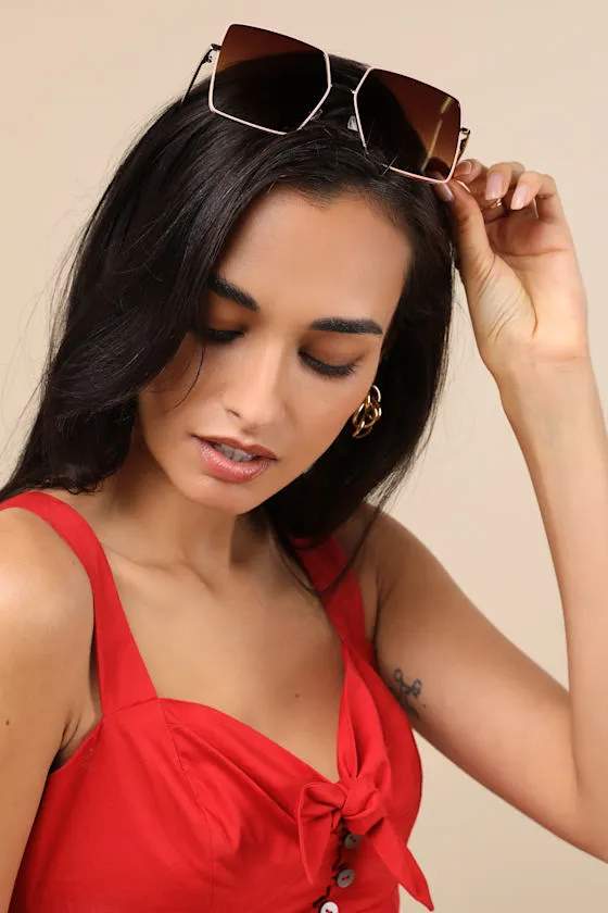 Lesia Gold and Brown Oversized Square Sunglasses sold by Lulus product image thumbnail 3