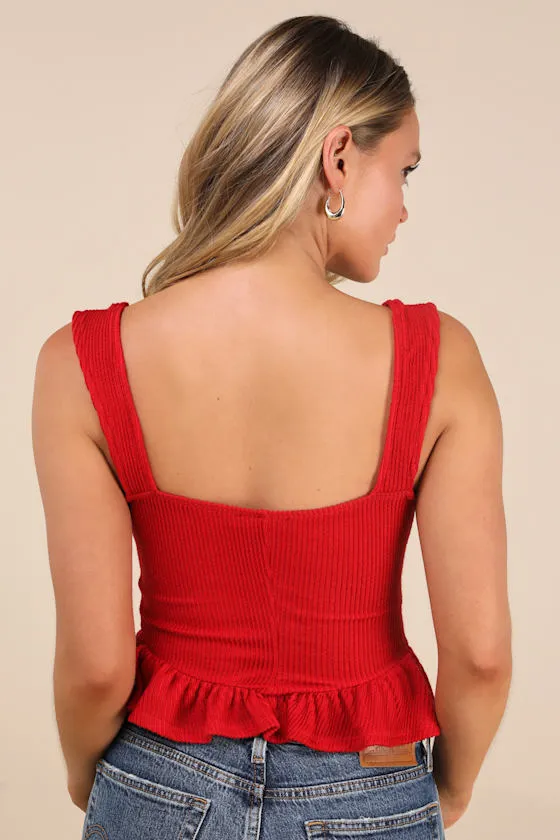 Cowen Red Ribbed Knit Peplum Top sold by Lulus product image thumbnail 2