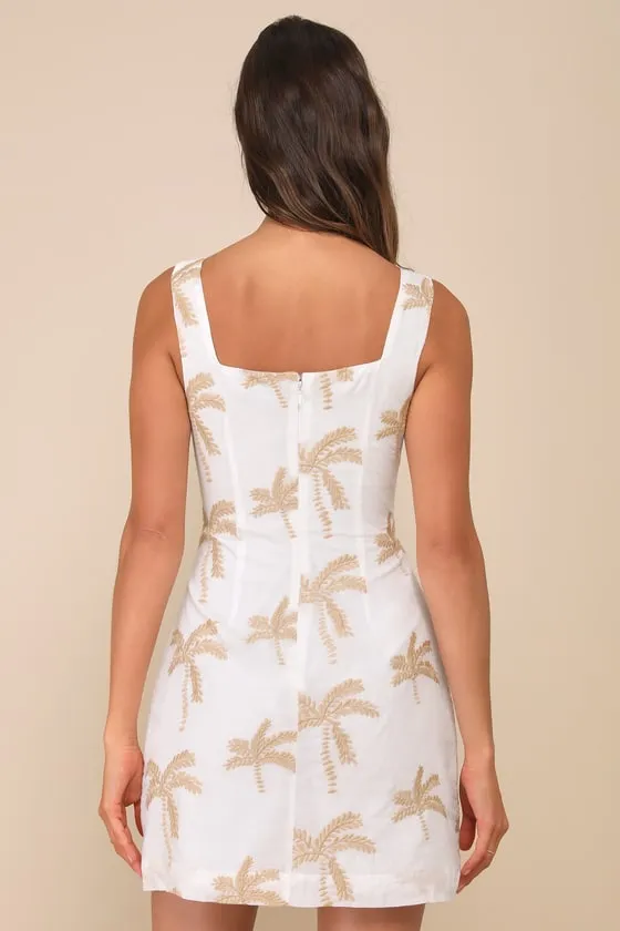 Flawlessly Breezy Ivory Palm Tree Embroidered Mini Dress sold by Lulus product image thumbnail 3