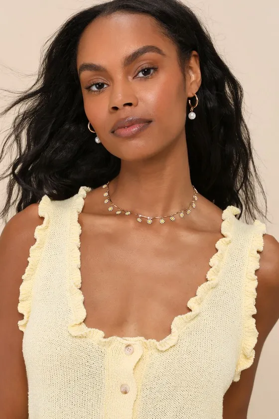 Smiling Sweetie Light Yellow Knit Ruffled Sleeveless Sweater Top sold by Lulus product image thumbnail 4