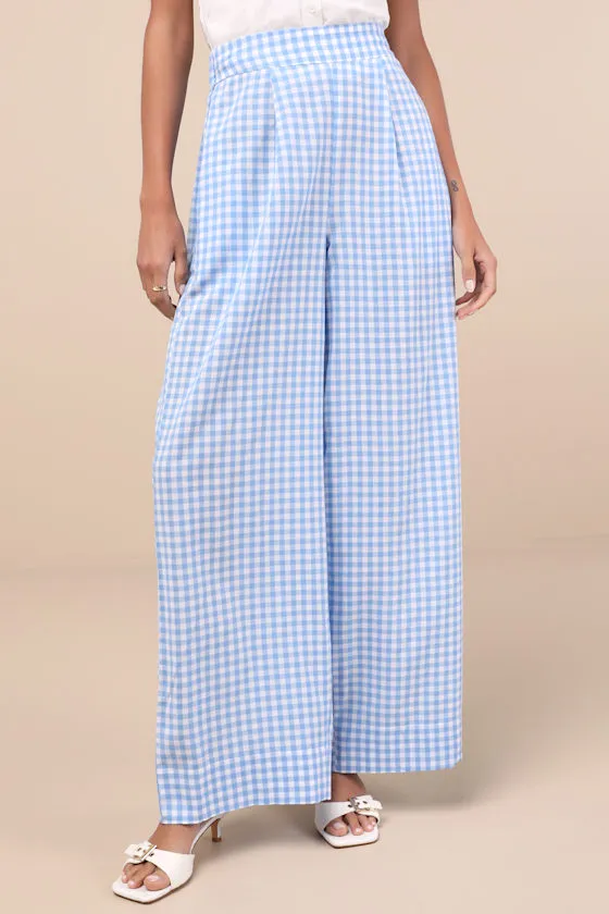 Delphine Blue and White Gingham Wide-Leg Pants sold by Lulus product image thumbnail 2