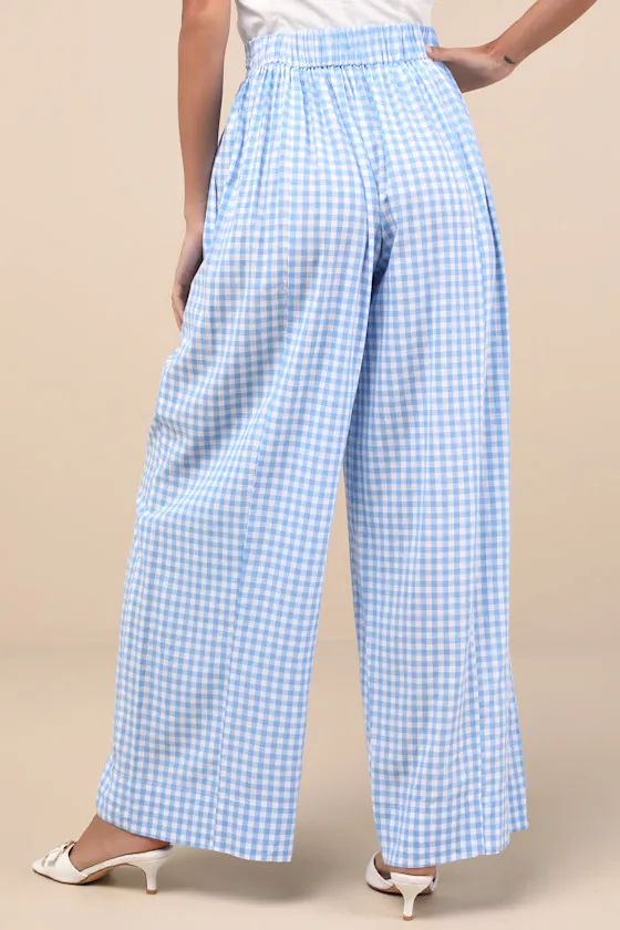 Delphine Blue and White Gingham Wide-Leg Pants sold by Lulus product image thumbnail 3