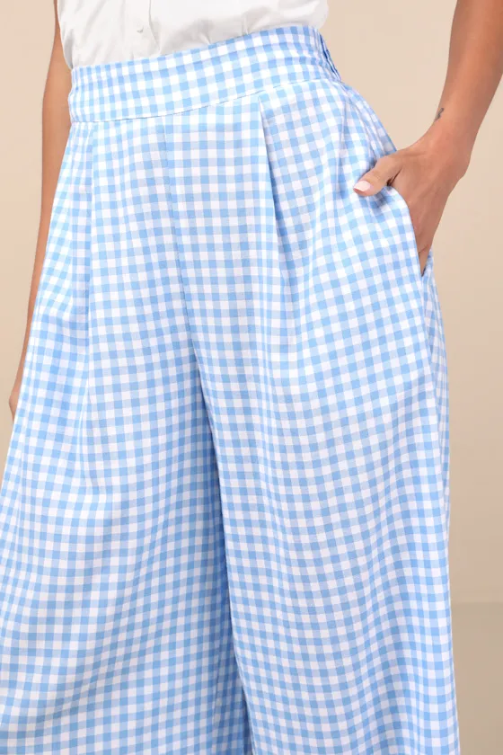 Delphine Blue and White Gingham Wide-Leg Pants sold by Lulus product image thumbnail 4