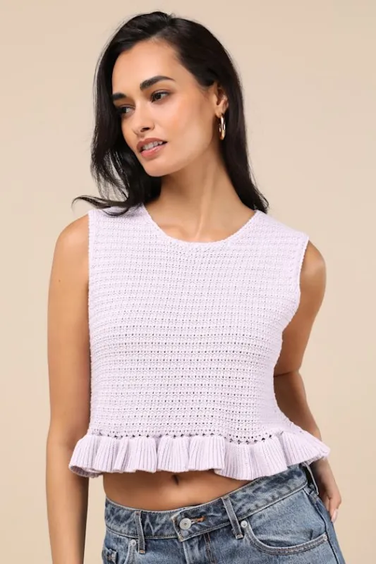 Flouncin' Around Lavender Cropped Ruffled Sweater Tank sold by Lulus