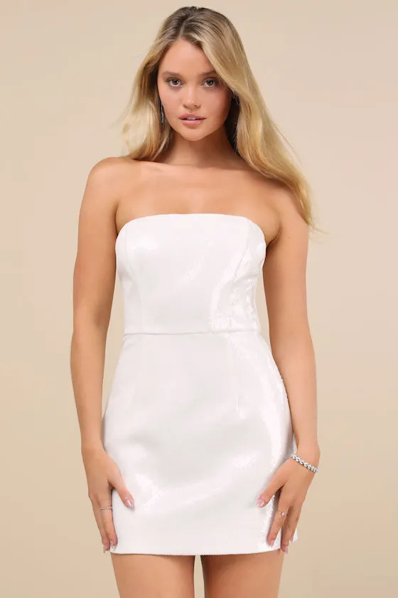 Pristine Dazzle Ivory Sequin Strapless Mini Dress sold by Lulus