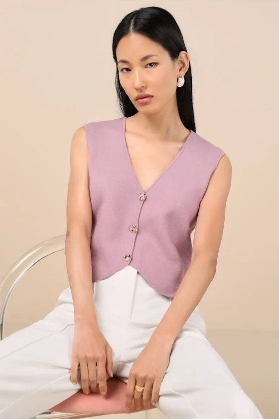 Reanna Dusty Lavender Button-Front Sweater Vest Top sold by Lulus