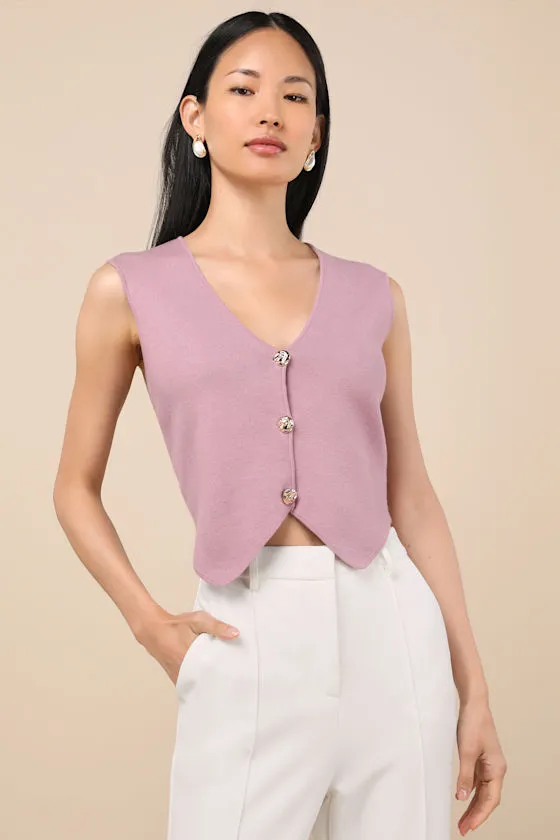 Reanna Dusty Lavender Button-Front Sweater Vest Top sold by Lulus product image thumbnail 3