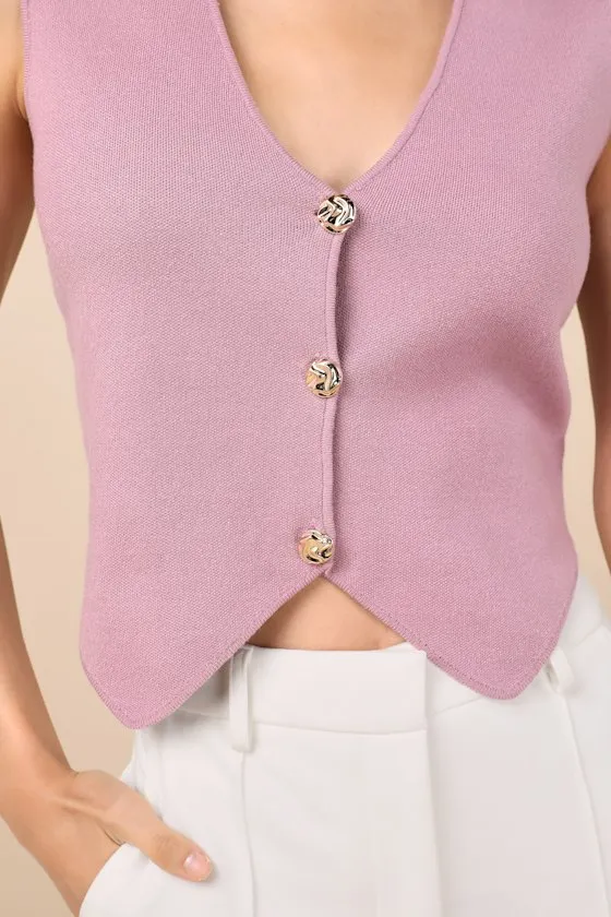 Reanna Dusty Lavender Button-Front Sweater Vest Top sold by Lulus product image thumbnail 4