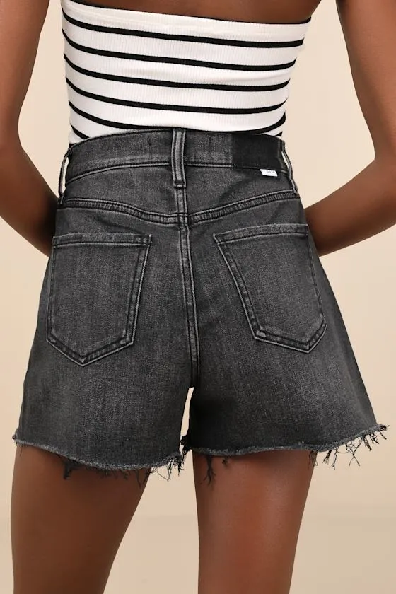 The Knockout Washed Black Raw Hem Denim Shorts sold by Lulus product image thumbnail 3