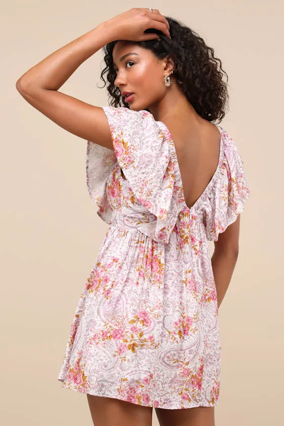 Kory Lilac Multi Print Flutter Sleeve Mini Dress sold by Lulus product image thumbnail 2