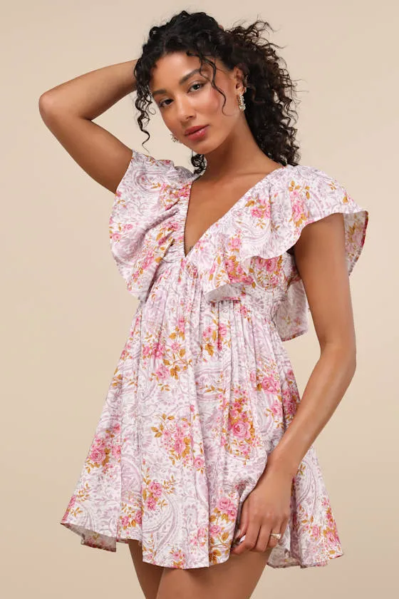 Kory Lilac Multi Print Flutter Sleeve Mini Dress sold by Lulus product image thumbnail 3