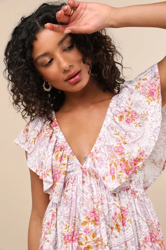 Kory Lilac Multi Print Flutter Sleeve Mini Dress sold by Lulus product image thumbnail 4