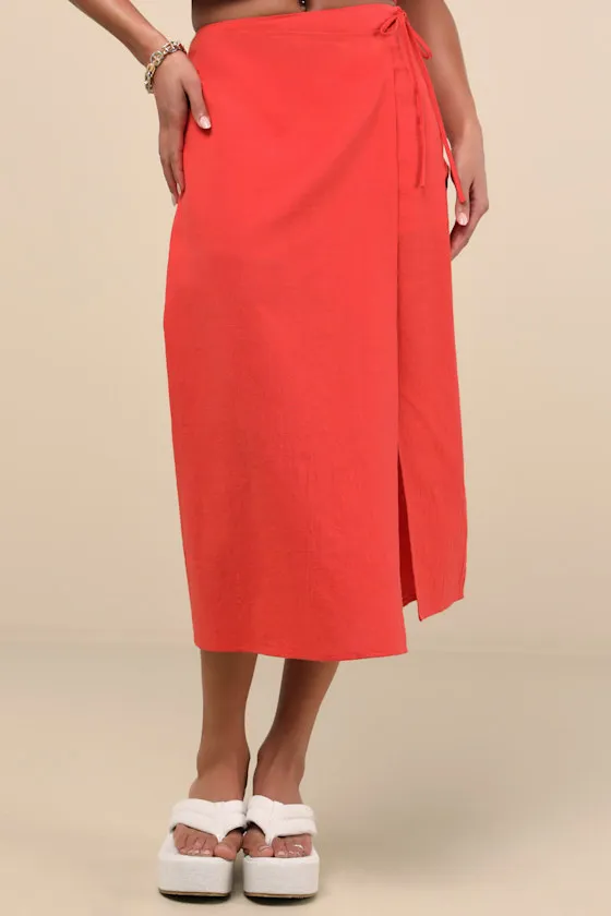 Aubin Red Column Wrap Midi Skirt sold by Lulus product image thumbnail 2