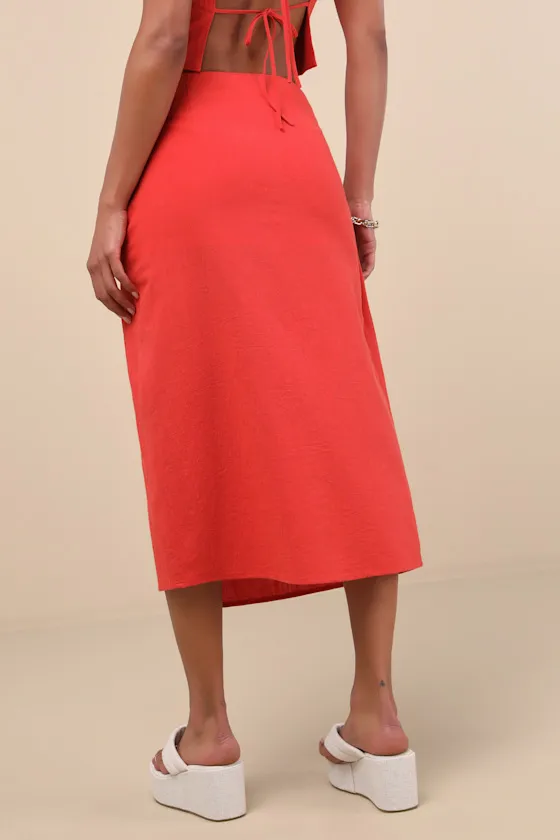 Aubin Red Column Wrap Midi Skirt sold by Lulus product image thumbnail 3