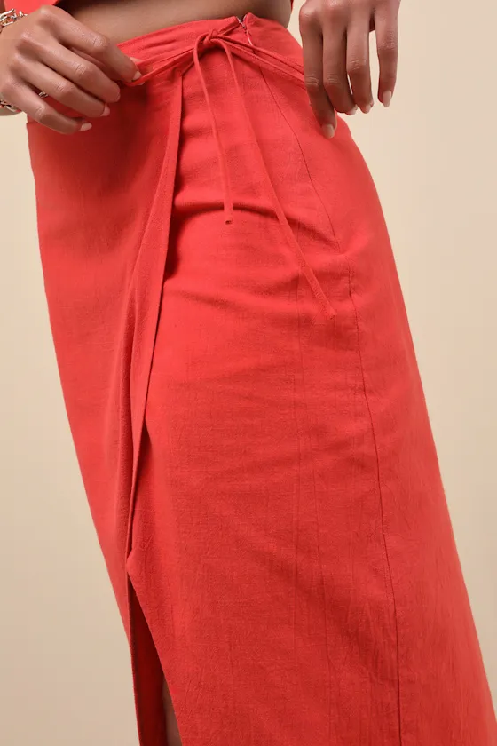 Aubin Red Column Wrap Midi Skirt sold by Lulus product image thumbnail 4