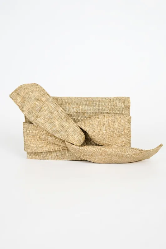 Perfect Retreat Beige Woven Bow Clutch sold by Lulus