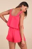 Effortless Escape Hot Pink Linen Sleeveless Flounce Romper sold by Lulus