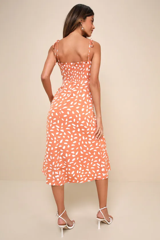 Party in Paris Light Orange Print Tie-Strap Midi Dress sold by Lulus product image thumbnail 2