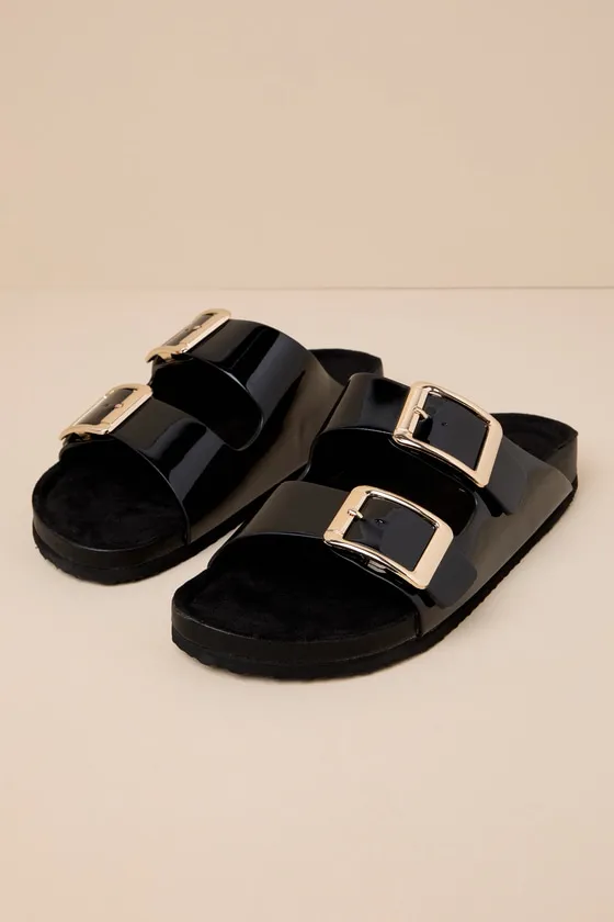 Bodiee Black Patent Buckle Slide Sandals sold by Lulus product image thumbnail 2