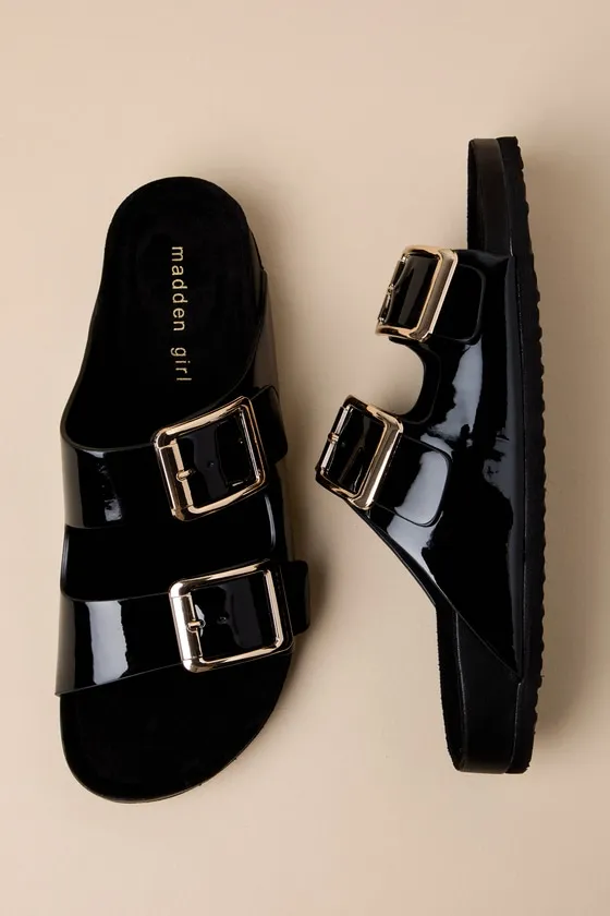Bodiee Black Patent Buckle Slide Sandals sold by Lulus product image thumbnail 3