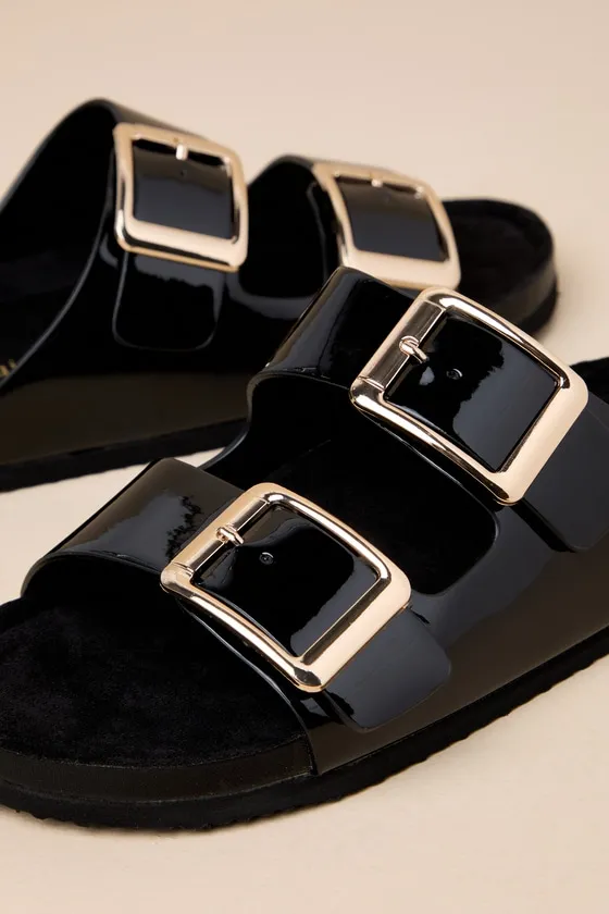Bodiee Black Patent Buckle Slide Sandals sold by Lulus product image thumbnail 4