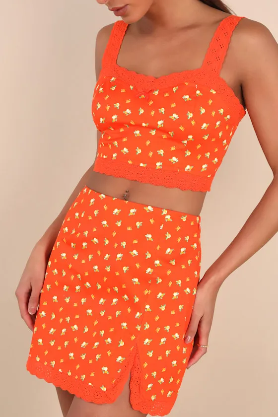 Emanita Red Orange Ditsy Floral Two-Piece Bodycon Mini Dress sold by Lulus product image thumbnail 4
